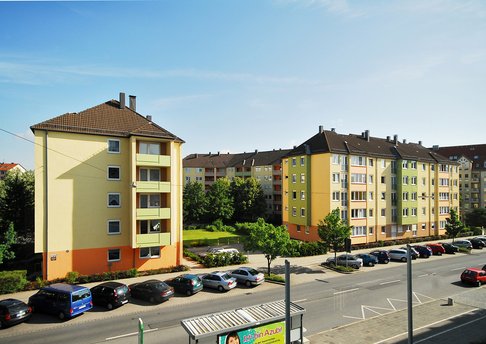Straßenansicht Gebäude Wohnanlage Fürth, Herrnstraße 81-85