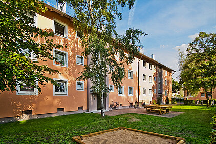 Hofseite mit Grünanlage Wohnanlage Fürth, Schulstraße
